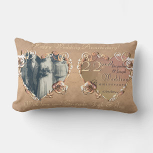 Photo 22nd Wedding Anniversary Coppery Rose Lumbar Pillow