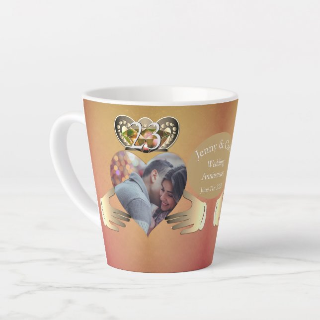 Photo 23rd Wedding Anniversary Topaz Claddagh Latt Latte Mug (Left Angle)
