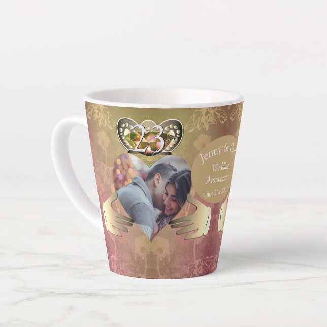 Photo 23rd Wedding Anniversary Topaz Claddagh Latte Mug (Left Angle)