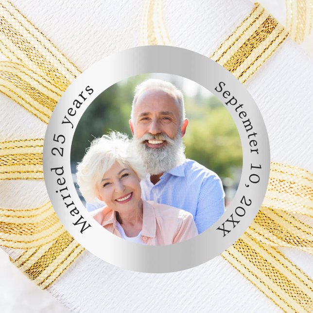 Photo 25th silver wedding anniversary classic round sticker (Creator Uploaded)