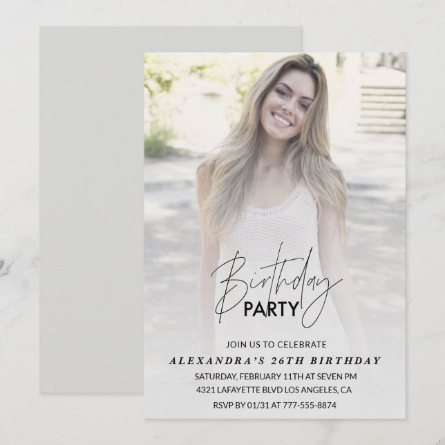 Photo 26th birthday invitation Birthday Party Grey (Front/Back)