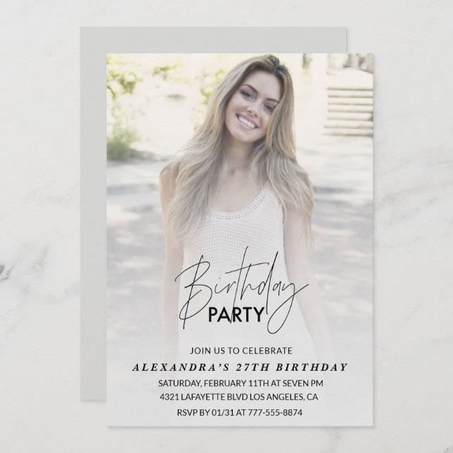 Photo 27th birthday invitation Birthday Party Grey (Front/Back)