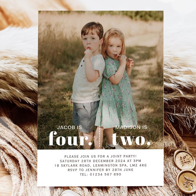 Photo 2e et 4e Invitation d'anniversaire conjointe (Créateur téléchargé)