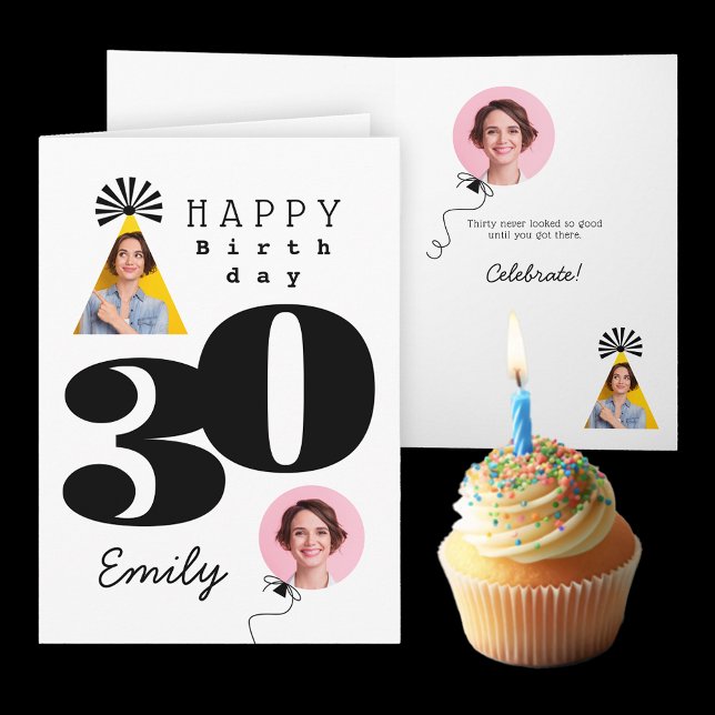 Photo 30e Anniversaire Carte de nom personnalisé (Créateur téléchargé)