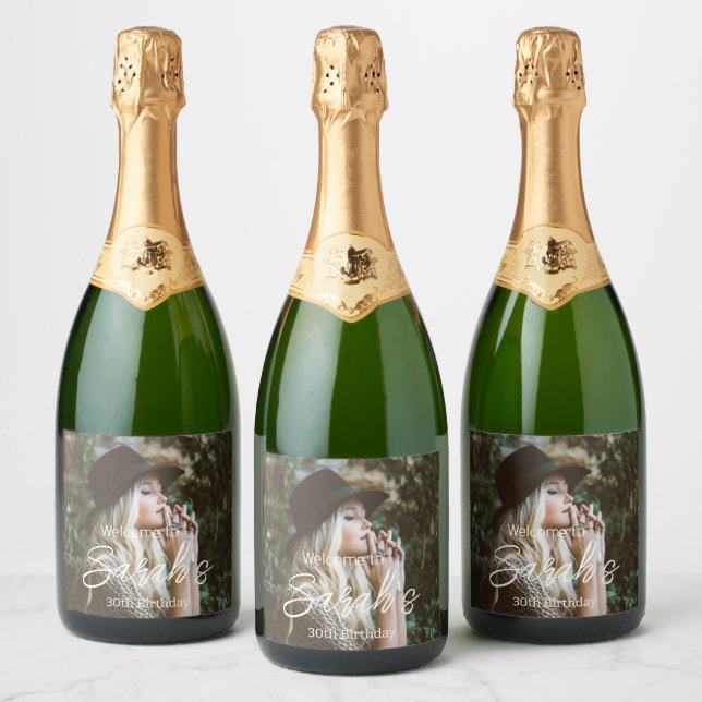 Photo 30th Birthday Party Script Personalized  Sparkling Wine Label (Bottles)