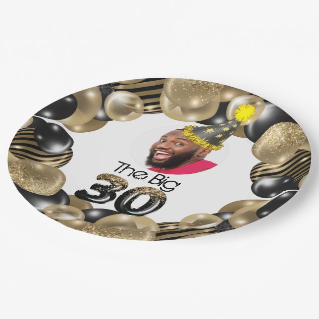 Photo 30th Birthday Personalized Paper Plate (Angled)