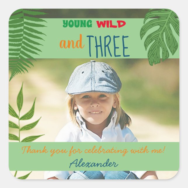 Photo 3rd Birthday Thank You Square Sticker (Front)