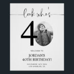 Photo 40th Birthday Welcome Sign | Look Who's 40<br><div class="desc">Welcome guests to your 40th birthday celebration with this stunning editable welcome sign. Featuring a sleek, customizable layout, this template allows you to easily add your own photo and personalize the text, making it a perfect addition to your milestone 40th birthday decor. Ideal for entryways or as a party focal...</div>