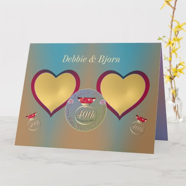 Photo 40th Wedding Anniversary "Then and Now" Card (Yellow Flower)