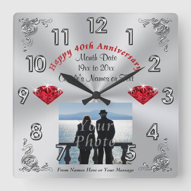 Photo 40th Wedding Anniversary Traditional Gift Square Wall Clock (Front)