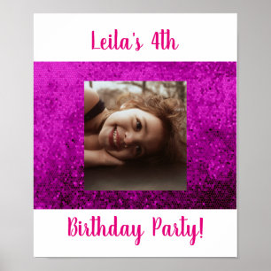 Photo 4th birthday custom party four pink poster