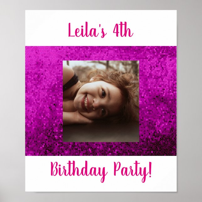 Photo 4th birthday custom party four pink poster (Front)