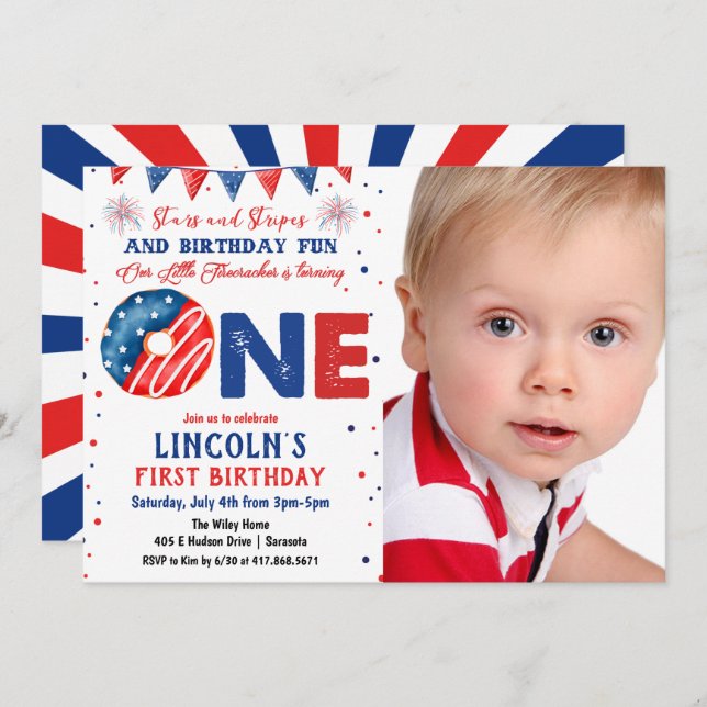 PHOTO - 4th of July 1st Birthday Invitation (Front/Back)