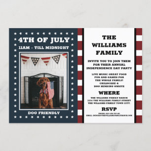 Photo  4th of July   Family   Dog   Red White Blue Invitation