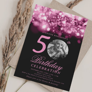 Photo 50th Birthday Blush Pink Midnight Glam  Invitation