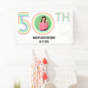 Photo 50th Birthday Retro Vintage Rainbow Numeral Banner