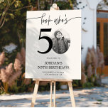 Photo 50th Birthday Welcome Sign | Look Who's 50<br><div class="desc">Welcome guests to your 50th birthday celebration with this stunning editable welcome sign. Featuring a sleek, customizable layout, this template allows you to easily add your own photo and personalize the text, making it a perfect addition to your milestone 50th birthday decor. Ideal for entryways or as a party focal...</div>