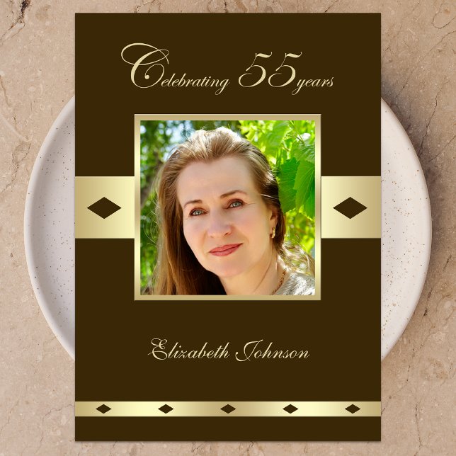 Photo 55th Birthday Party Invitation Brown (Creator Uploaded)