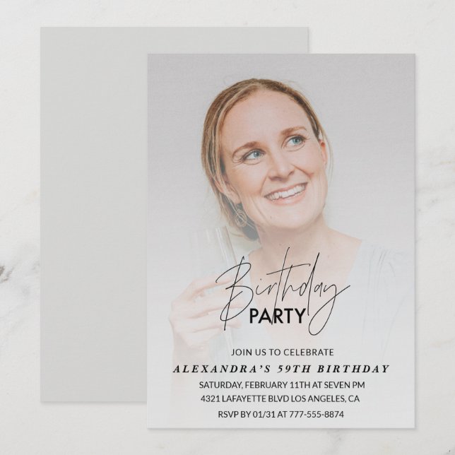 Photo 59th birthday invitation Birthday Party Grey (Front/Back)