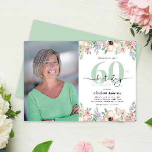 Photo 60e Invitation Anniversaire Fleurs Pastel