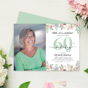 Photo 60th Birthday Party Pastel Floral Invitation