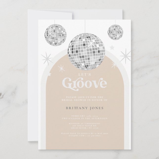 PHOTO 70s Silver Retro Disco Groovy Bridal Shower Invitation (Front)