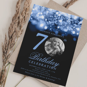 Photo 70th Birthday Navy Blue Midnight Glam  Invitation