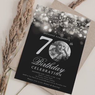 Photo 70th Birthday Silver Midnight Glam  Invitation