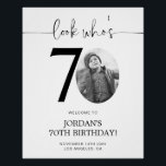 Photo 70th Birthday Welcome Sign | Look Who's 70<br><div class="desc">Welcome guests to your 70th birthday celebration with this stunning editable welcome sign. Featuring a sleek, customizable layout, this template allows you to easily add your own photo and personalize the text, making it a perfect addition to your milestone 70th birthday decor. Ideal for entryways or as a party focal...</div>