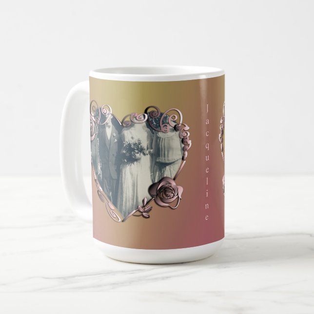 Photo 7th Wedding Anniversary Coppery Rose Coffee Mug (Front Left)