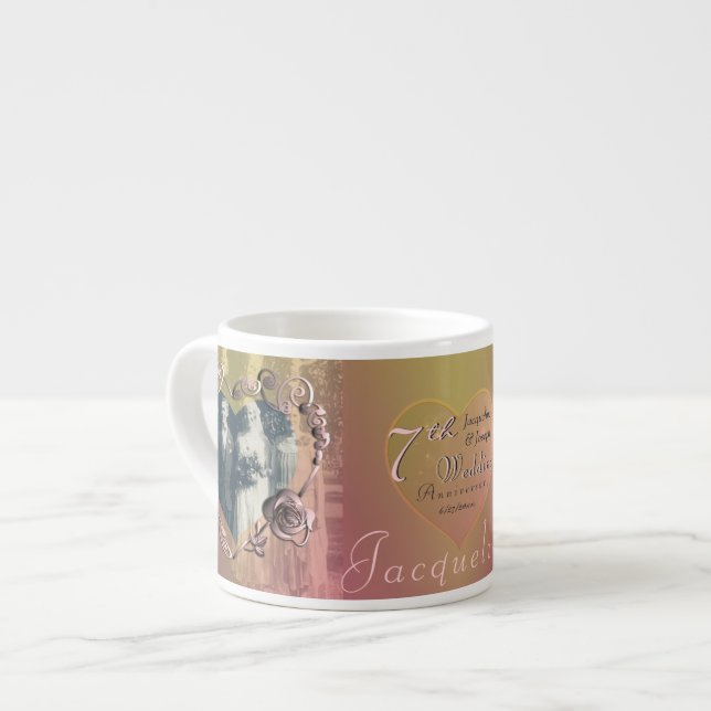 Photo 7th Wedding Anniversary Coppery Rose Espress Espresso Cup (Front Left)