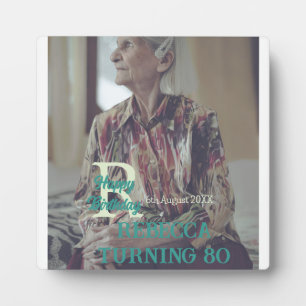 Photo 80th birthday add name date modern green tre plaque