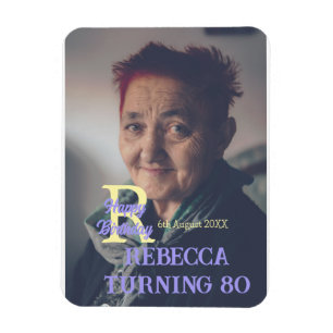 Photo 80th birthday add name date modern purple ye magnet