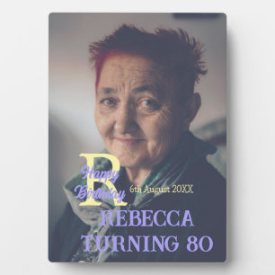 Photo 80th birthday add name date modern purple ye plaque