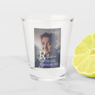 Photo 80th birthday add name date modern purple ye shot glass