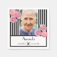 Photo 90th birthday black white stripes floral
