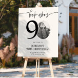 Photo 90th Birthday Welcome Sign | Look Who's 90<br><div class="desc">Welcome guests to your 90th birthday celebration with this stunning editable welcome sign. Featuring a sleek, customizable layout, this template allows you to easily add your own photo and personalize the text, making it a perfect addition to your milestone 90th birthday decor. Ideal for entryways or as a party focal...</div>