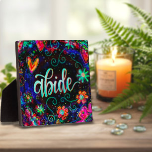 Photo Abide Joli Floral UN MOT Plaque d'Inspirivité