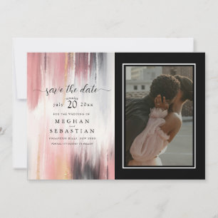 Photo Abstract Brush Strokes Blush Gold Charcoal Save The Date