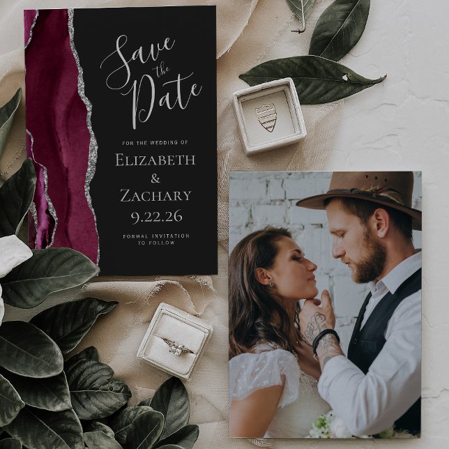 Photo Agate Burgundy Silver Dark Save the Date (Créateur téléchargé)