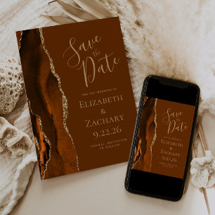 Photo Agate Burnt Orange Brown Save the Date Invitation