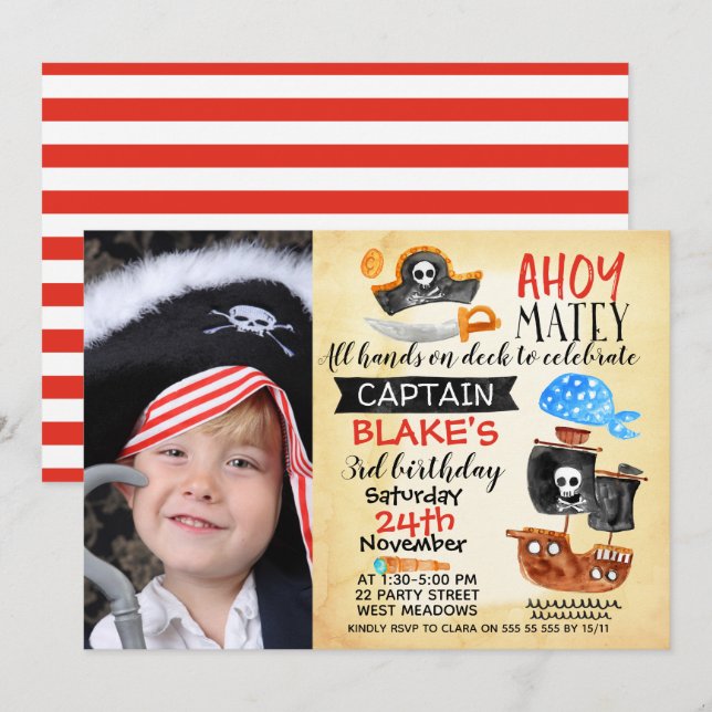 Photo Ahoy Pirate Invitation Anniversaire (Devant / Derrière)