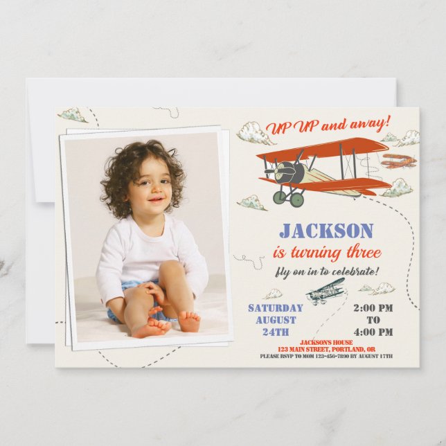 Photo Airplane birthday invitation Pilot party (Front)