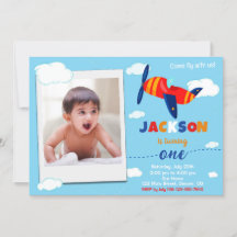 Photo airplane birthday invitation Pilot party