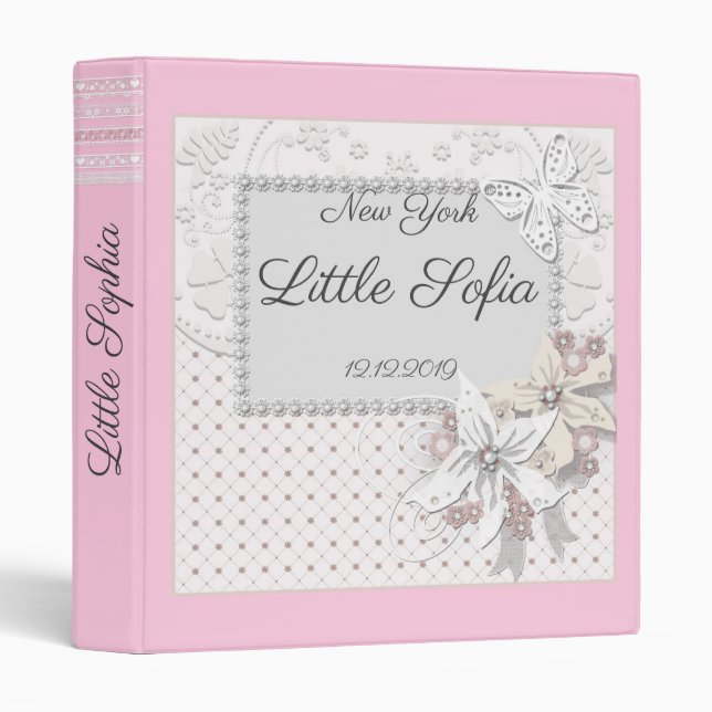 Photo album, little girl, baby, pink, scrapbooking binder (Front/Spine)