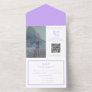 Photo All in One Lilac Wedding Invitation QR Code