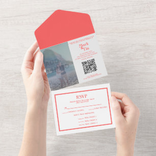 Photo All in One Wedding Invitation avec QR Code