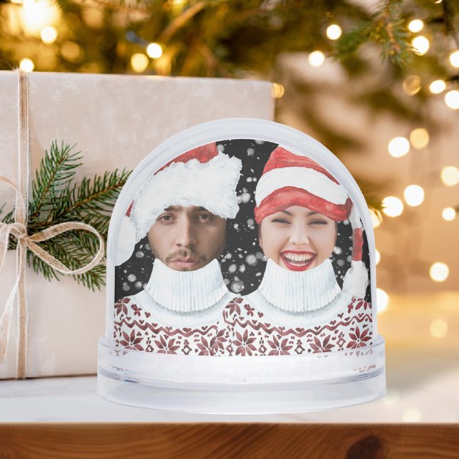 Photo amusante Noël personnalisé Laisser neiger (Funny Photo Personalized Christmas Let It Snow Snow Globe by Ricaso. Add two photos great gift idea)