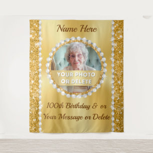 Photo and Personalized, 100th Birthday Backdrop, Tapestry