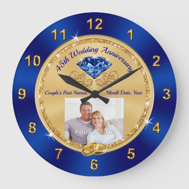 Photo and Personalized 45 Year Anniversary Gift Large Clock (Front)
